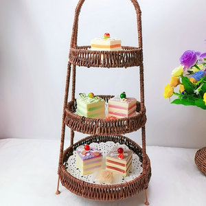 ตะกร้าขนมหวายเทียมหลายชั้น ถาดผลไม้ ตะกร้าเก็บของทอมือ สำหรับงานเลี้ยงน้ำชา ร้านอาหาร - Product Image 1