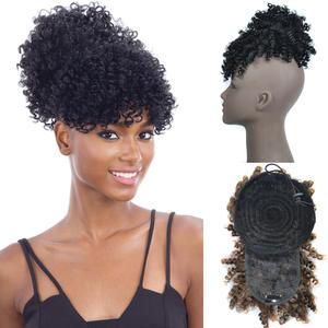 <span class=keywords><strong>Chignon</strong></span> synthétique court afro crépu sans colle avec cordon de serrage, cheveux de 4 pouces, frange de 6 pouces, résistant à la chaleur, pour femmes africaines, perruque - Product Image 2