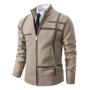 Autumn Winter Unisex Eco-Friendly Windproof Slim Fit Woolen Knit <strong>Mandarin</strong> <strong>Collar</strong> Thick Warm Casual <strong>Jacket</strong> with Zipper Closure - Product Image 4