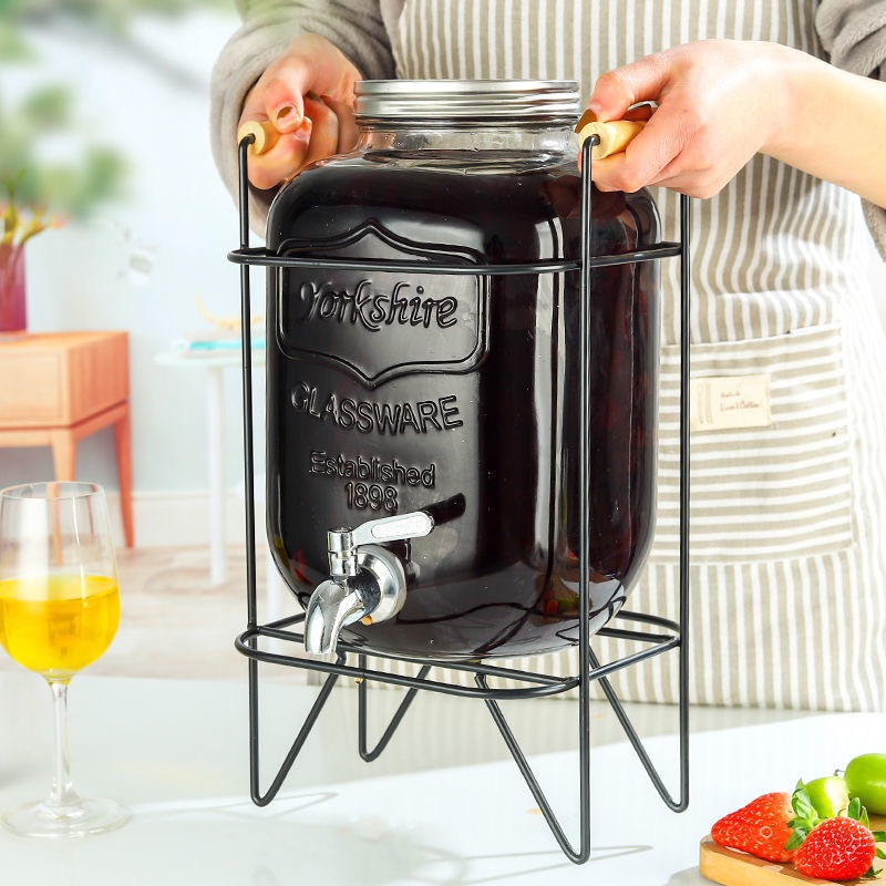Wholesale glass mason jar big volume juice glass drink beverage dispenser with tap metal stainless stand