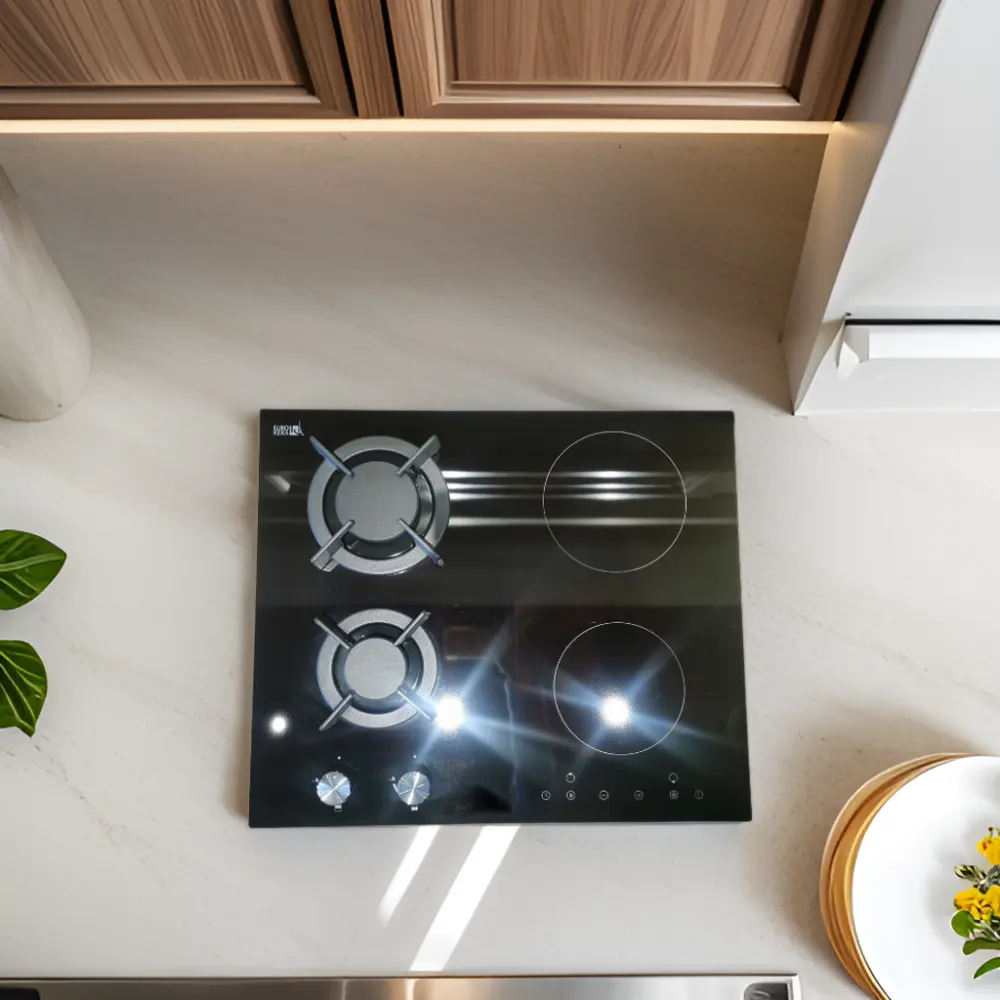 2023 Cuisinière à induction de table supérieure Cuisinière à gaz et électrique avec mode d'allumage électronique en verre trempé pour usage domestique