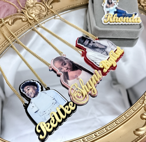 Nouveau personnalisé givré <span class=keywords><strong>Portrait</strong></span> Photo nom collier <span class=keywords><strong>dessin</strong></span> animé photo collier enfants nom plaque Alphabet bricolage pendentif collier - Product Image 6