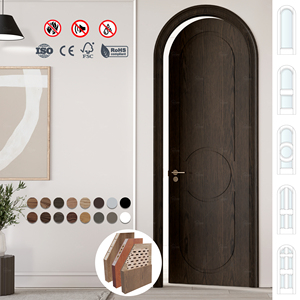 Porte interne americane in legno insonorizzato Design moderno <span class=keywords><strong>2</strong></span> pannello rotondo superiore porta interna arcuata noce porte interne nucleo solido - Product Image 3