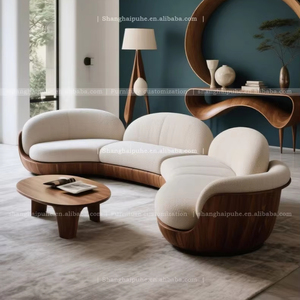 In legno massello e tessuto a forma di arco soggiorno divano angolo la forma rotonda e liscia in stile vecchio MCM - Product Image 1