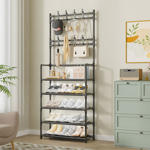 Porte-manteau et étagère de rangement pliables sur pied pour vêtements et sacs, avec crochets et supports, idéal pour chambre et dortoir - Vente en gros - Product Image 2