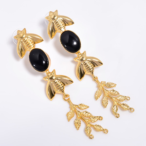 แฮนด์เมดทองเหลือง18K ชุบทองอัญมณีแฟชั่นผู้หญิงต่างหูอัญมณีทองเหลืองโบราณเครื่องประดับผู้ส่งออก - Product Image 3