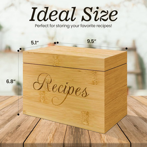 Boîte à recettes en bois massif, rectangulaire, avec couvercle rabattable, pour ranger les recettes de cuisine, avec séparateurs et cartes - Product Image 2