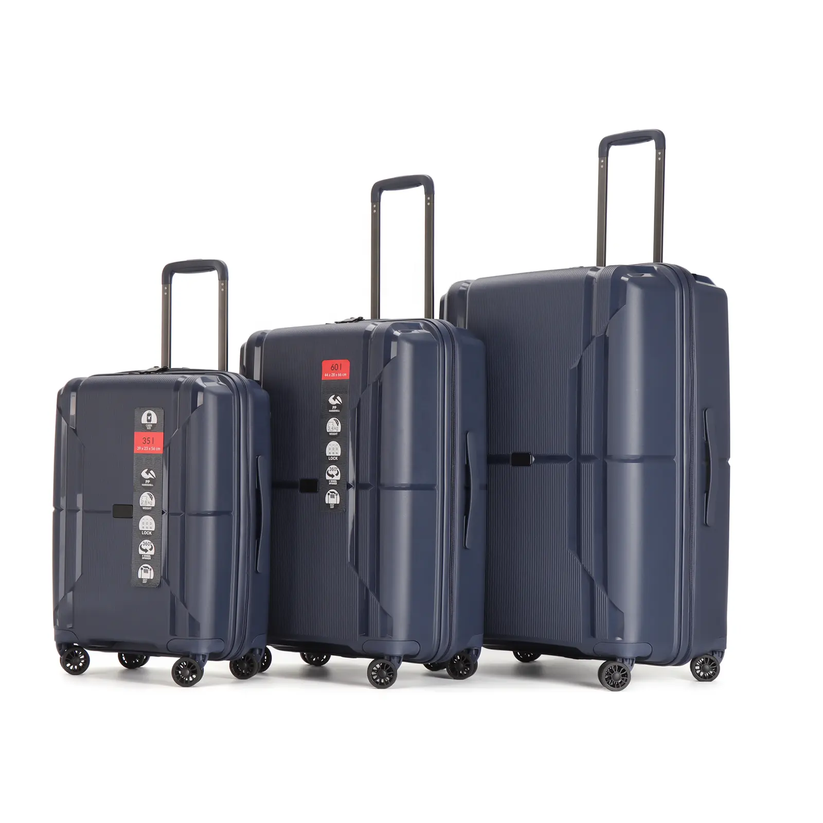 Custom Maletas De Viaje Hard Shell PP Trolley Luggage Travel Suitcase Sets of 3