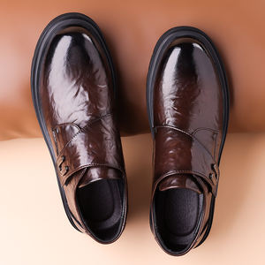 Uniforme pour homme, chaussures habillées, chaussures moine, mocassins, mocassins Oxford, bas crochet et boucle, cuir formel, bout rond, décontracté - Product Image 4