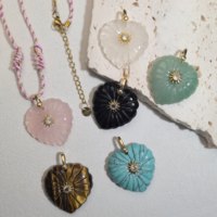 Pendentif en forme de grand cœur et d'hexagramme sculpté dans la pierre naturelle, incrusté de zircon, avec fermoir en fer, accessoire de collier DIY