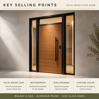 Porte d'entrée pivotante moderne en bois massif, noyer et chêne, étanche, anti-termites, pour villa, avec panneaux latéraux en verre