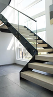 Escalier à poutre à plaque unique DB avec garde-corps de câble | Escalier à poutre mono en acier au carbone avec bandes de roulement en bois