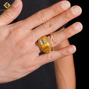 Anillos de banda con pavé completo de moissanita amarilla tipo baguette, plata S925, estilo Hip Hop, anillo grande cuadrado para hombre con moissanita blanca chapado en oro - Product Image 5