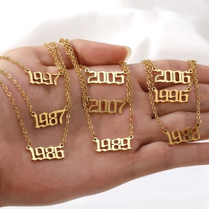 Collar Personalizable al por Mayor con Colgante de Número del Año de Nacimiento, Chapado en Oro de 18k, Acero Inoxidable, Letra en Estilo Gótico Antiguo - Product Image 2