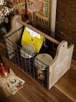 Panier rectangulaire en bois de pin et treillis métallique imprimé sur mesure avec poignée, panier de rangement portable en fil métallique pour fruits, légumes et bière
