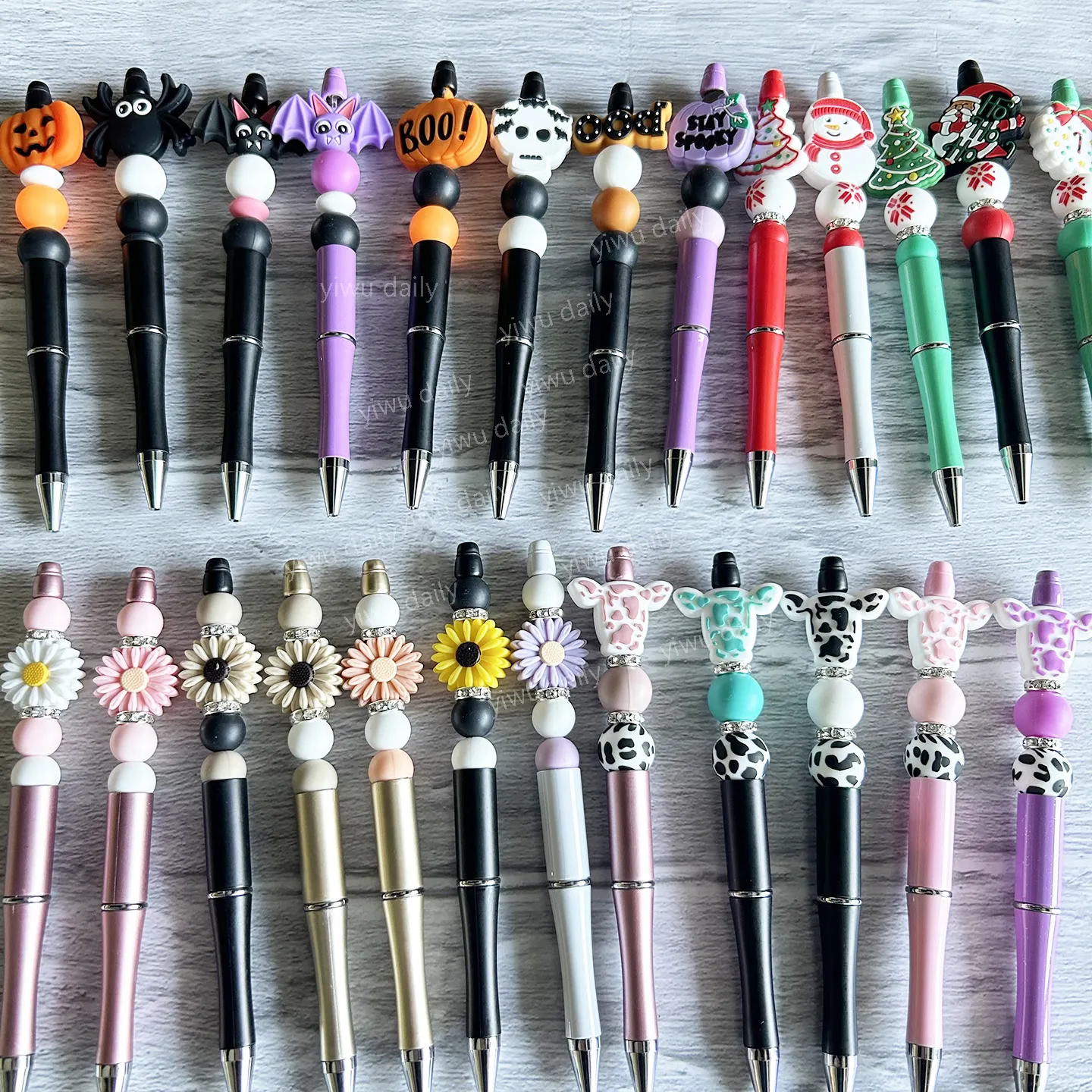 Promotional Gifts Students Office School Supplies Cowboy Hat Daisy Silicone Bead Pen Plastic Beaded Ballpoint Pen