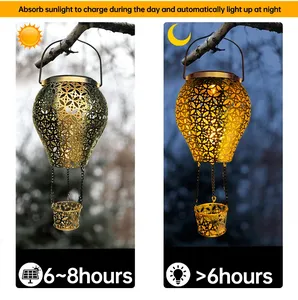Faroles Solares con Forma de Globo Aerostático, Luces Solares Colgantes de Metal Impermeables para Exteriores, Decoración LED, Iluminación <span class=keywords><strong>Solar</strong></span> para Fiestas de Navidad - Product Image 3