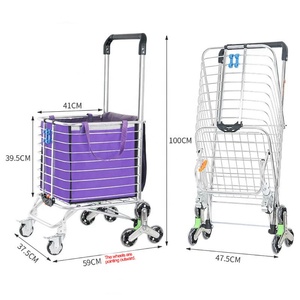Carro de compras plegable con ruedas, carrito de comestibles giratorio de 360 grados, carrito trepador para comestibles, equipaje, lavandería - Product Image 1