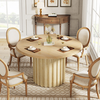 Tribesigns Table de cuisine de ferme ronde en bois de 43.3 "avec base en métal Table de petit-déjeuner Meubles nordiques