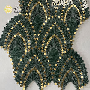 Marbre Verde <span class=keywords><strong>Alpi</strong></span> de luxe avec carreaux de mosaïque au jet d'eau à pois en laiton pour la décoration intérieure - Product Image 6