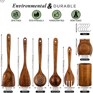 Ensemble d'<span class=keywords><strong>ustensiles</strong></span> <span class=keywords><strong>de</strong></span> <span class=keywords><strong>cuisine</strong></span> <span class=keywords><strong>en</strong></span> <span class=keywords><strong>bois</strong></span> <span class=keywords><strong>de</strong></span> teck naturel, fait à la main, Durable et lisse, 100% pièces - Product Image 2
