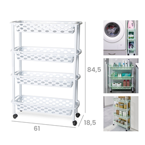 Carrello portaoggetti a 4 ripiani in plastica bianca con ruote per l'organizzazione domestica - Product Image 1