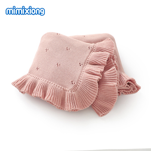 Novedad 2026 Mimixiong OEKO Tex Mantas de algodón tejidas para bebé recién nacido con borde de volantes, diseño hueco y liso - Product Image 2