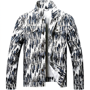 Veste en jean imprimée pour homme, col rabattu, style décontracté, simple boutonnage, longueur standard, fermeture boutonnée, en vente - Product Image 1