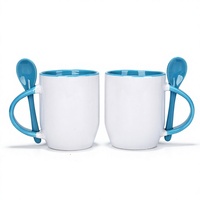 Céramique colorée de haute qualité de 11oz pour tasses avec cuillère Logo personnalisable pour retour à l'école tasses à café Sublimation vierge