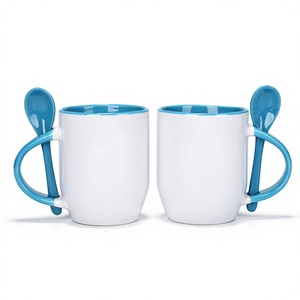 Céramique colorée de haute qualité de 11oz pour tasses avec cuillère Logo personnalisable pour retour à l'école tasses à café Sublimation vierge - Product Image 6