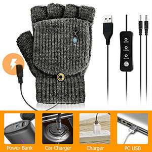 Guantes cálidos lavables con USB para uso doméstico, guantes calentadores de manos para ordenador portátil con ajuste de temperatura, guantes calentados de media mano completa // - Product Image 5