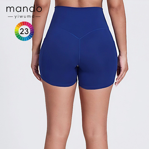 Logo personalizzato di alta qualità in Nylon 23% <span class=keywords><strong>pantaloncini</strong></span> sportivi Spandex con tasche da donna a vita alta da palestra Pilates <span class=keywords><strong>pantaloncini</strong></span> da Yoga - Product Image 4