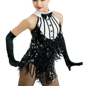 MiDee High Qualtity Western Flowing Salsa Sequins-Fringes Dress Latin Dance Costume Tap Performance Wear for Girls