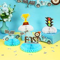 Dekorasi Pesta Ulang Tahun ke-2 Bertema Mobil Balap Two Fast Honeycomb Centerpieces untuk Anak Laki-laki, Perlengkapan Pesta Bendera Kotak-kotak Lets Go Racing