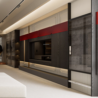 Özel Fransız MDF Entegre TV Duvar Dolabı, Villa Salonu için LED Işıklı