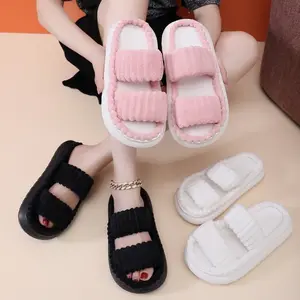 Custom Label Wholesale Women Open Toe Lazy Home Indoor Slippers With Soft Soles