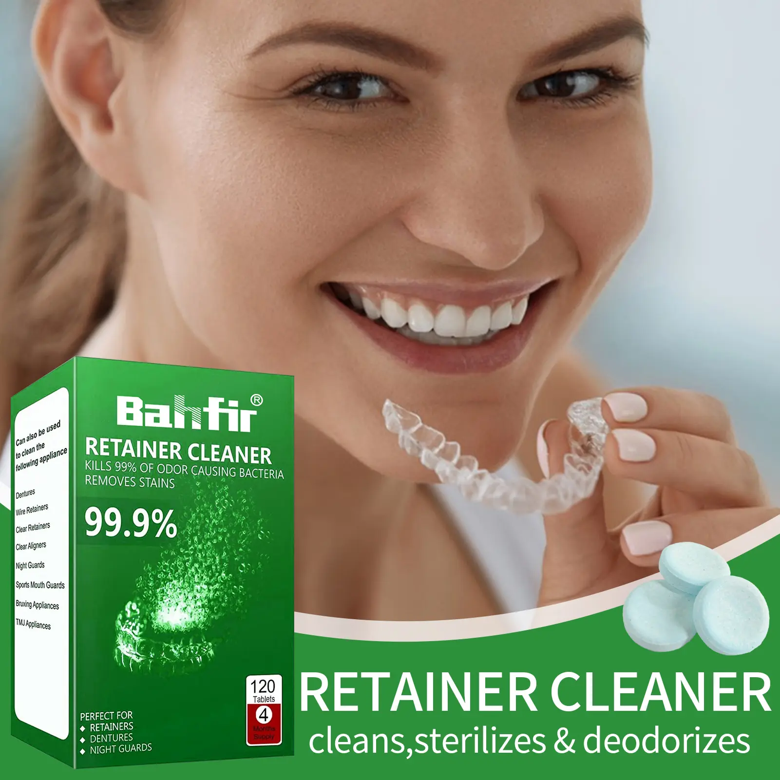Eliminate 99.9% Oral Bacteria Effervescent Tablet Teeth Aligners Denture Cleaning Tablets For Full Half Denture