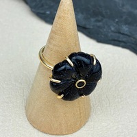 Cincin Batu Malachite, Tiger Eye, Obsidian, dan Kristal Alami Ukiran Bunga Bohemia Berlapis Emas yang Dapat Disesuaikan untuk Wanita dan Pria