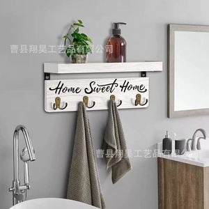 Modern Minimalist Wooden Wall Rack With <b>Shelf</b> And <b>Hooks</b> For Kitchen Storage Organization - Product Image 5