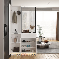 Meuble à chaussures et porte-manteau moderne modulaire éco-responsable blanc mat avec cloison en verre cannelé multifonctionnel en MDF