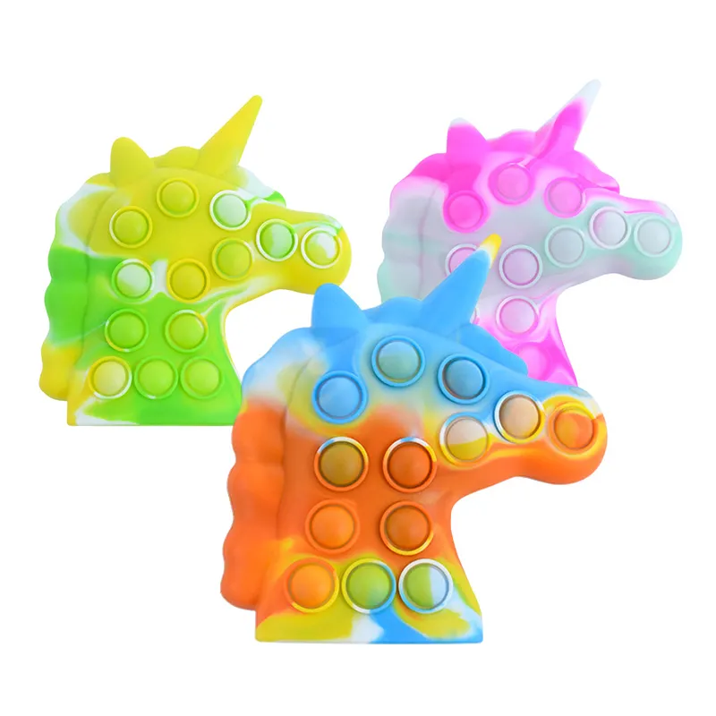 2022 חושי סיליקון לסחוט צעצוע הפגת מתחים אצבע Led Push בועת כדור קשת זוהר 3D Unicorn פופ Itting לקשקש צעצועים
