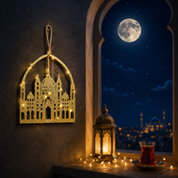 Décoration murale de mosquée en MDF découpé au laser, avec paillettes dorées, lumières LED, dôme islamique, minarets, petite taille, durable, pour la maison, décoration de l'Aïd