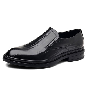 Men Leather Loafers <b>Round</b> Toe Slip-On <b>Cushioned</b> Rubber Outsole Autumn Wedding Dress Shoes - Product Image 4
