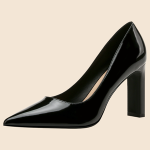 Zapatos de Oficina para Mujer, Tacones Gruesos de 9 cm, Punta Puntiaguda, Color Sólido, Charol, Sin Cordones, Talla Grande, Cómodos, Negros - Product Image 1