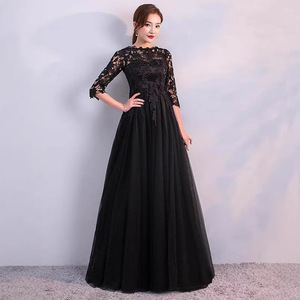 Black Evening Gown High Neck 3D Lace Empire Waist Long Sleeve Plus Size Coming Of Age Ceremony Dress - Product Image 1