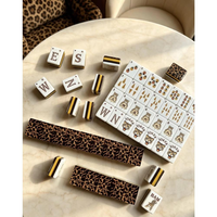 Ensemble de Mahjong Américain de Luxe Moderne à Imprimé Léopard, 160 Tuiles Acryliques Superposées, Jeu Animalier Doré pour 4 Joueurs, Cadeau de Casino
