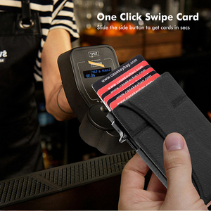 Casekey Wholesale New Minimalist Aluminum Sliding Card <b>Holder</b> Porta Carte Magnetic Pop Out Saffiano <b>Wallet</b> for Mobile Phone - Product Image 5