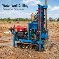 Foreuse hydraulique diesel sur chenilles pour puits d'eau de 200 m, machine de forage portable de 200 mm de diamètre avec pompe à eau et boîte de vitesses
