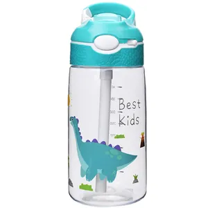 Aohea Hot Selling Good Quality Kids Tritan Plastic 480ml Water Bottle With Straw Portable Ring For Kids