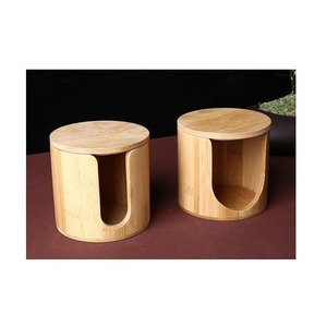 Bamboo Cylindrical <b>Makeup</b> Pad Storage <b>Box</b> 10x10x9.5cm U-Shaped Eco-Friendly Organizer For Cosmetic Pads - Product Image 2
